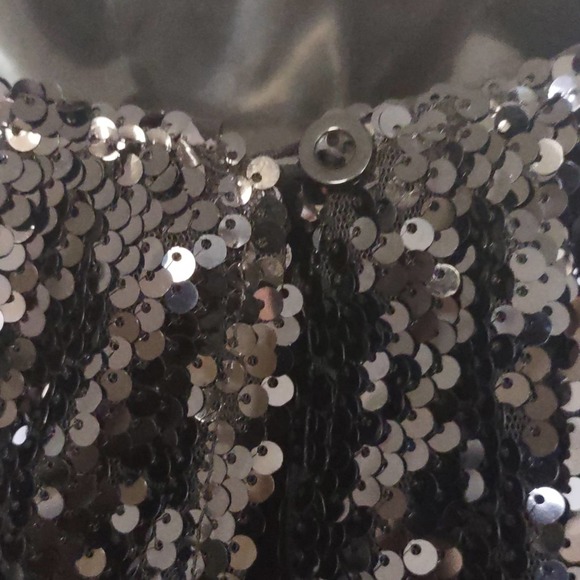 Melloday Sequin Balloon Sleeve Striped Midi Dress Black Small - Picture 7 of 10